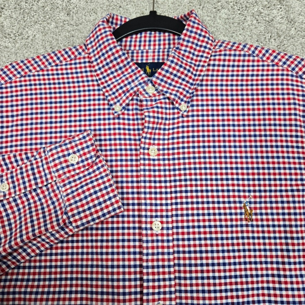 Ralph Lauren‎ Mens Medium Long sleeve red white blue shirt micro check plaid